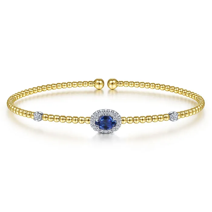 14K WhiteYellow Gold Bujukan Bead Cuff Bracelet with Sapphire and Diamond Halo Station GABRIEL CO Bracelets 14K WhiteYellow Gold Bujukan Bead Cuff Bracelet with Sapphire and Diamond Halo Station GABRIEL CO Bracelets