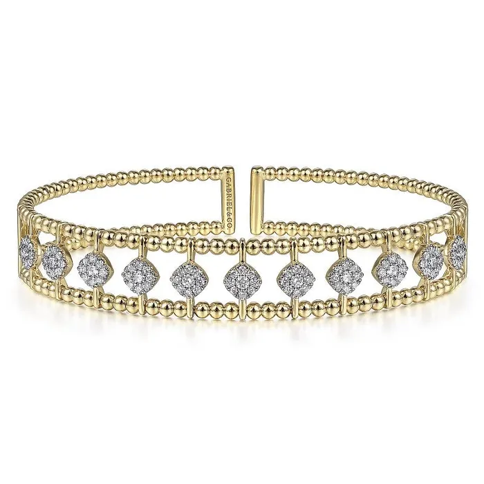 14K Yellow Gold Bujukan Bead Cuff Bracelet with Pave Diamond Connectors GABRIEL CO Bracelets
