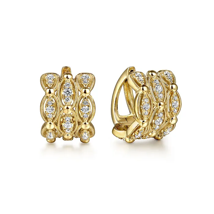 14K Yellow Gold Bujukan Multi Row Diamond Huggie Earrings GABRIEL CO Earrings 14K Yellow Gold Bujukan Multi Row Diamond Huggie Earrings GABRIEL CO Earrings