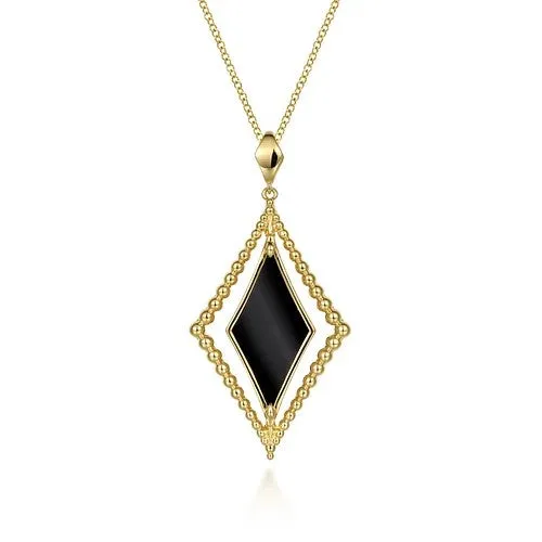 14K Yellow Gold Bujukan Onyx Rhombus Pendant Necklace GABRIEL CO Necklaces 14K Yellow Gold Bujukan Onyx Rhombus Pendant Necklace GABRIEL CO Necklaces
