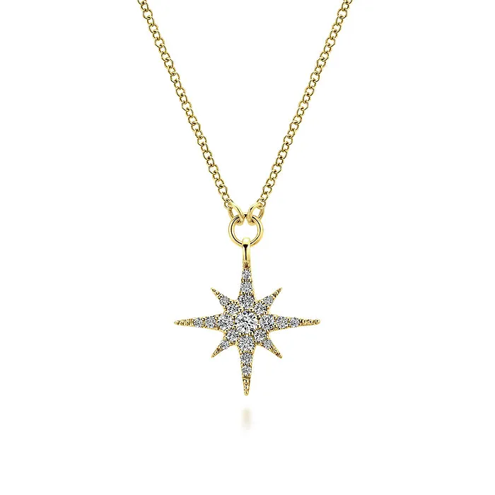 14K Yellow Gold Diamond Starburst Pendant Necklace GABRIEL CO Necklaces