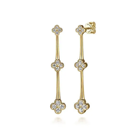 14K Yellow Gold Graduating Diamond Cluster Stud Drop Earrings GABRIEL CO Earrings 14K Yellow Gold Graduating Diamond Cluster Stud Drop Earrings GABRIEL CO Earrings