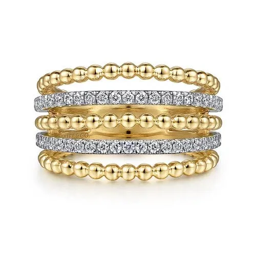 14K Yellow Gold Multi Row Bujukan Beads and Diamond Easy Stackable Ring GABRIEL CO Rings 14K Yellow Gold Multi Row Bujukan Beads and Diamond Easy Stackable Ring GABRIEL CO Rings