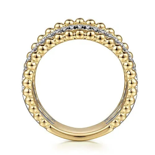 14K Yellow Gold Multi Row Bujukan Beads and Diamond Easy Stackable Ring GABRIEL CO Rings 14K Yellow Gold Multi Row Bujukan Beads and Diamond Easy Stackable Ring GABRIEL CO Rings