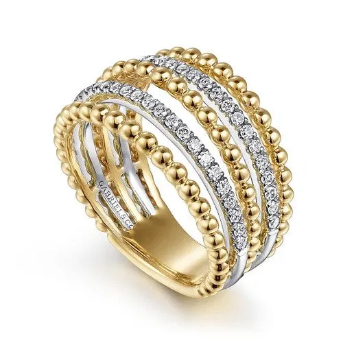 14K Yellow Gold Multi Row Bujukan Beads and Diamond Easy Stackable Ring GABRIEL CO Rings 14K Yellow Gold Multi Row Bujukan Beads and Diamond Easy Stackable Ring GABRIEL CO Rings