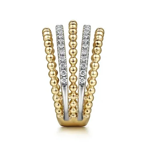 14K Yellow Gold Multi Row Bujukan Beads and Diamond Easy Stackable Ring GABRIEL CO Rings 14K Yellow Gold Multi Row Bujukan Beads and Diamond Easy Stackable Ring GABRIEL CO Rings