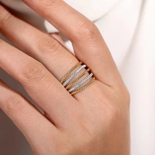 14K Yellow Gold Multi Row Bujukan Beads and Diamond Easy Stackable Ring GABRIEL CO Rings 14K Yellow Gold Multi Row Bujukan Beads and Diamond Easy Stackable Ring GABRIEL CO Rings