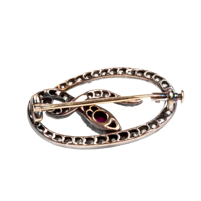 19th Century Diamond and Ruby Snake Brooch Bell Bird Antiques Necklaces