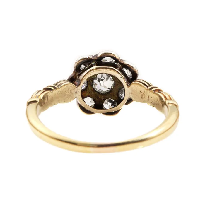 19th Century Old Mine Cut Diamond Cluster Ring Bell Bird Antiques Rings