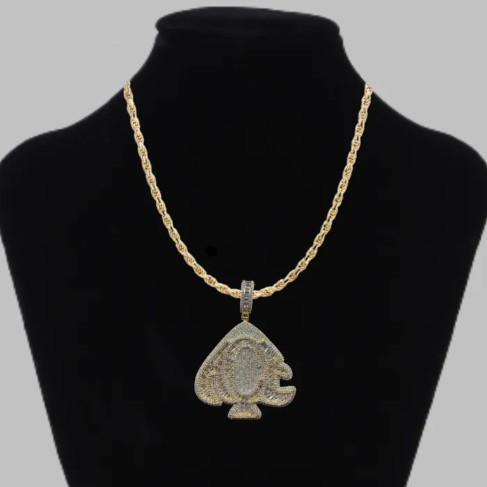 Ace of Spades Iced Out Diamond Pendant Necklace Ace of Spades Necklaces