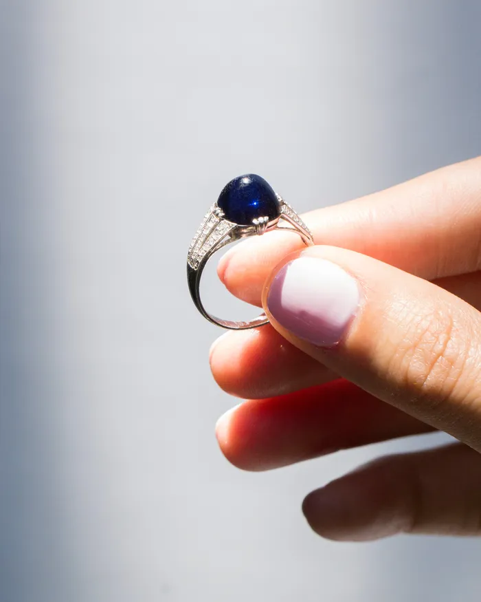 Art Deco Sapphire and Diamond Ring Bell Bird Antiques Rings