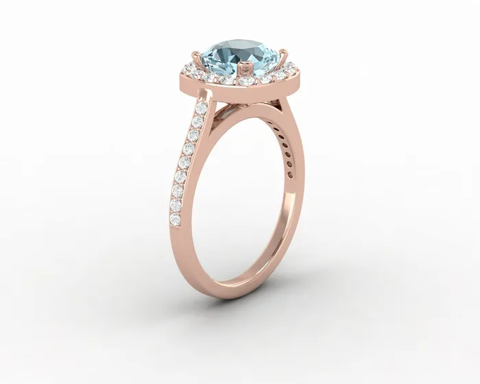 Aureola 15 Ct Cushion Cut Halo Aquamarine Engagement Ring with Diamond Side Stones Sapheena Jewelry Rings