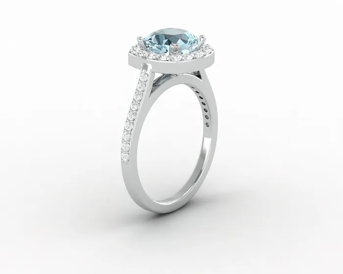 Aureola 15 Ct Cushion Cut Halo Aquamarine Engagement Ring with Diamond Side Stones Sapheena Jewelry Rings