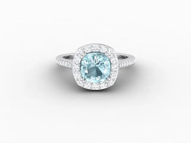 Aureola 15 Ct Cushion Cut Halo Aquamarine Engagement Ring with Diamond Side Stones Sapheena Jewelry Rings