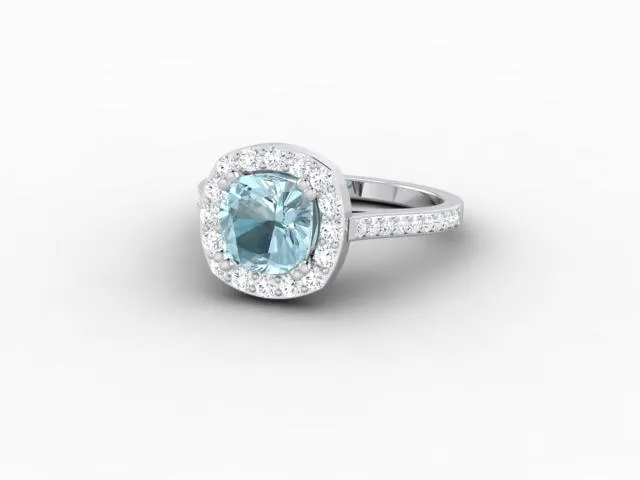 Aureola 15 Ct Cushion Cut Halo Aquamarine Engagement Ring with Diamond Side Stones Sapheena Jewelry Rings