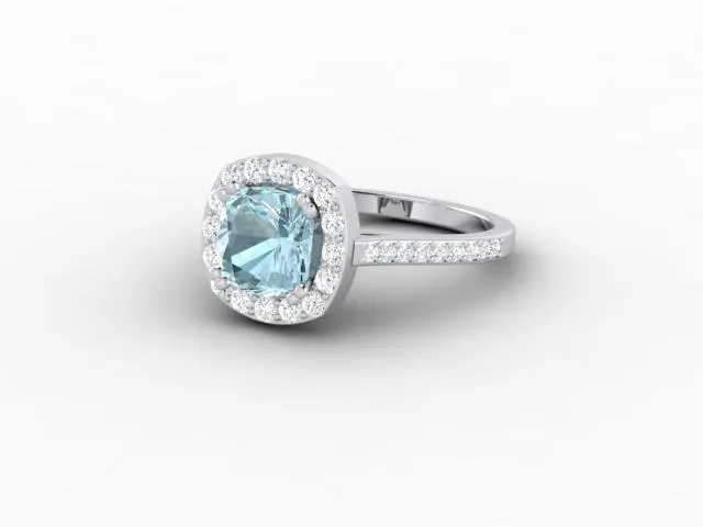 Aureola 15 Ct Cushion Cut Halo Aquamarine Engagement Ring with Diamond Side Stones Sapheena Jewelry Rings