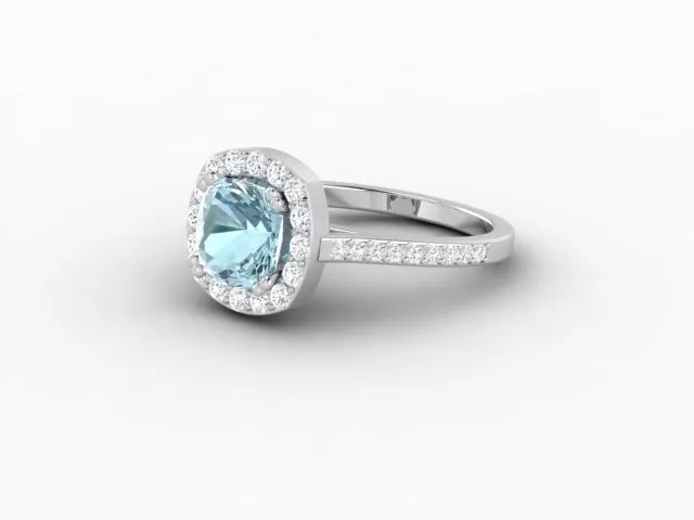 Aureola 15 Ct Cushion Cut Halo Aquamarine Engagement Ring with Diamond Side Stones Sapheena Jewelry Rings