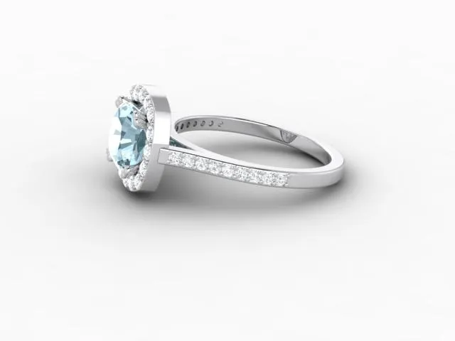 Aureola 15 Ct Cushion Cut Halo Aquamarine Engagement Ring with Diamond Side Stones Sapheena Jewelry Rings