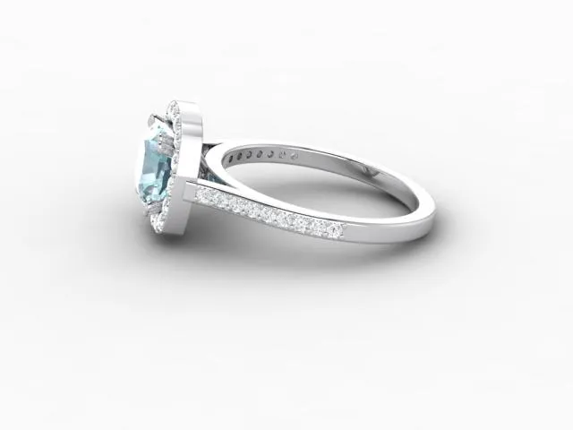 Aureola 15 Ct Cushion Cut Halo Aquamarine Engagement Ring with Diamond Side Stones Sapheena Jewelry Rings
