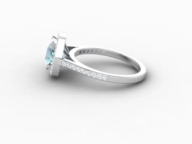Aureola 15 Ct Cushion Cut Halo Aquamarine Engagement Ring with Diamond Side Stones Sapheena Jewelry Rings