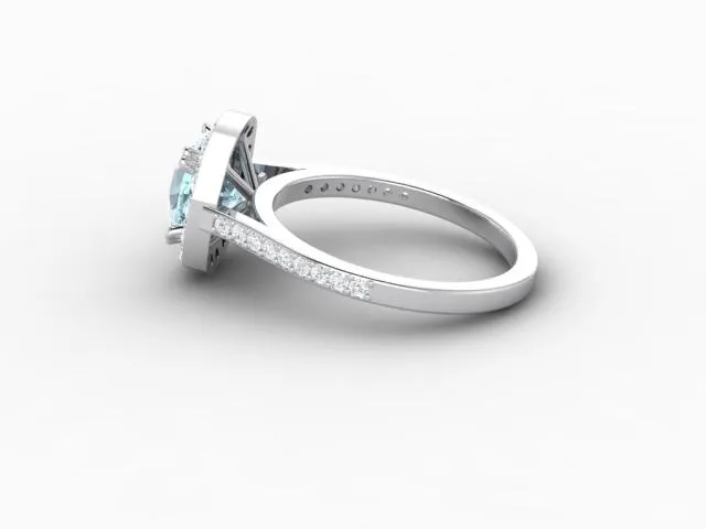 Aureola 15 Ct Cushion Cut Halo Aquamarine Engagement Ring with Diamond Side Stones Sapheena Jewelry Rings