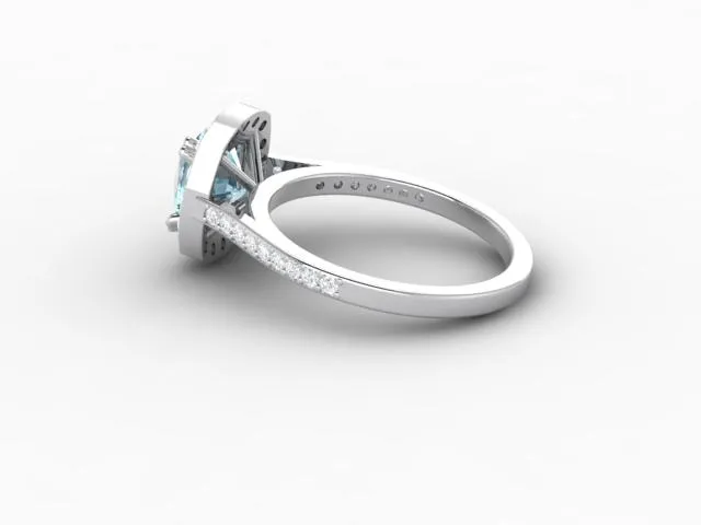 Aureola 15 Ct Cushion Cut Halo Aquamarine Engagement Ring with Diamond Side Stones Sapheena Jewelry Rings