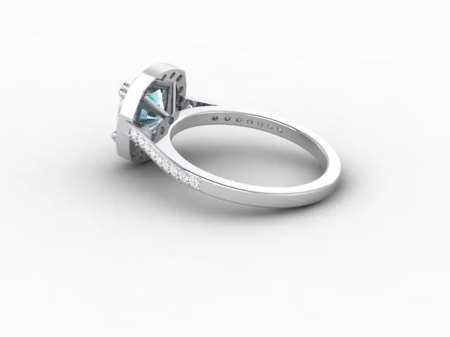 Aureola 15 Ct Cushion Cut Halo Aquamarine Engagement Ring with Diamond Side Stones Sapheena Jewelry Rings
