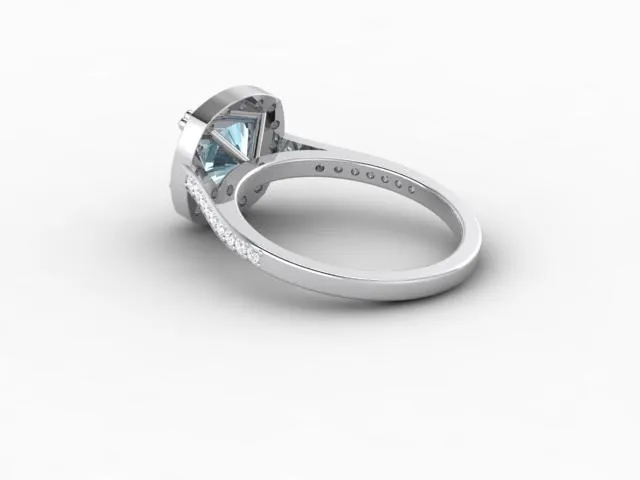 Aureola 15 Ct Cushion Cut Halo Aquamarine Engagement Ring with Diamond Side Stones Sapheena Jewelry Rings