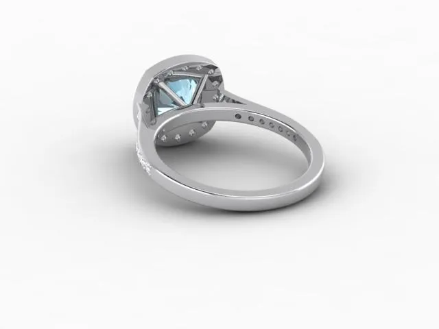 Aureola 15 Ct Cushion Cut Halo Aquamarine Engagement Ring with Diamond Side Stones Sapheena Jewelry Rings