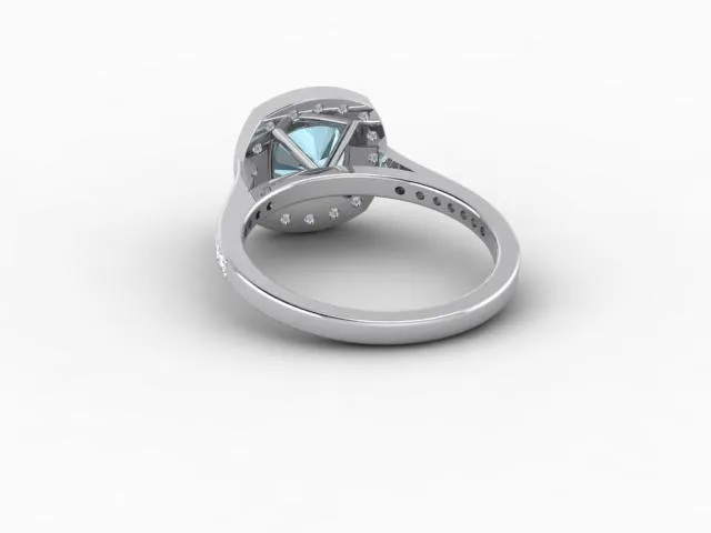 Aureola 15 Ct Cushion Cut Halo Aquamarine Engagement Ring with Diamond Side Stones Sapheena Jewelry Rings
