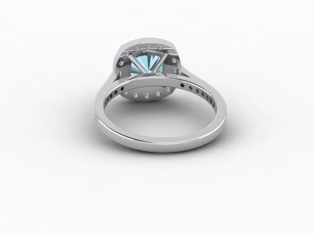 Aureola 15 Ct Cushion Cut Halo Aquamarine Engagement Ring with Diamond Side Stones Sapheena Jewelry Rings