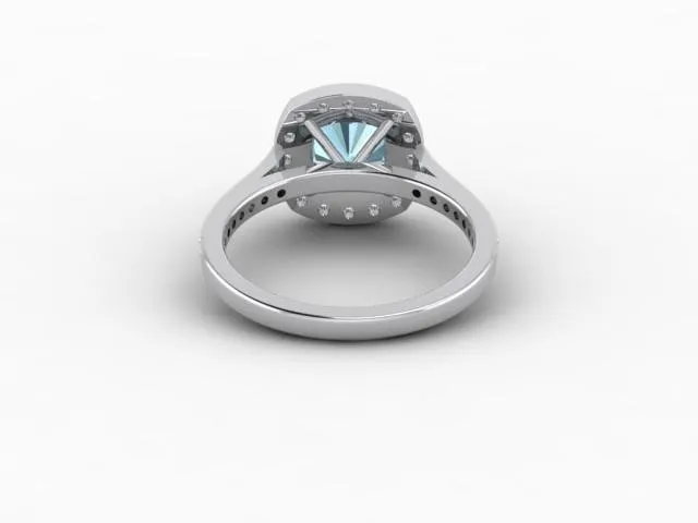 Aureola 15 Ct Cushion Cut Halo Aquamarine Engagement Ring with Diamond Side Stones Sapheena Jewelry Rings