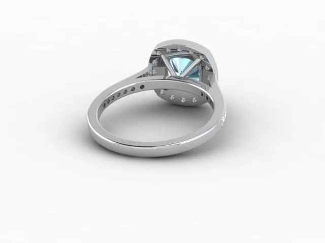 Aureola 15 Ct Cushion Cut Halo Aquamarine Engagement Ring with Diamond Side Stones Sapheena Jewelry Rings