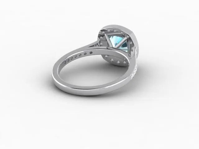 Aureola 15 Ct Cushion Cut Halo Aquamarine Engagement Ring with Diamond Side Stones Sapheena Jewelry Rings