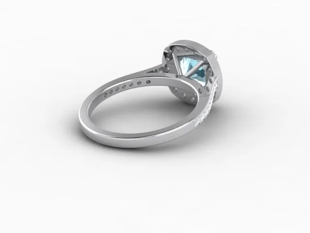 Aureola 15 Ct Cushion Cut Halo Aquamarine Engagement Ring with Diamond Side Stones Sapheena Jewelry Rings