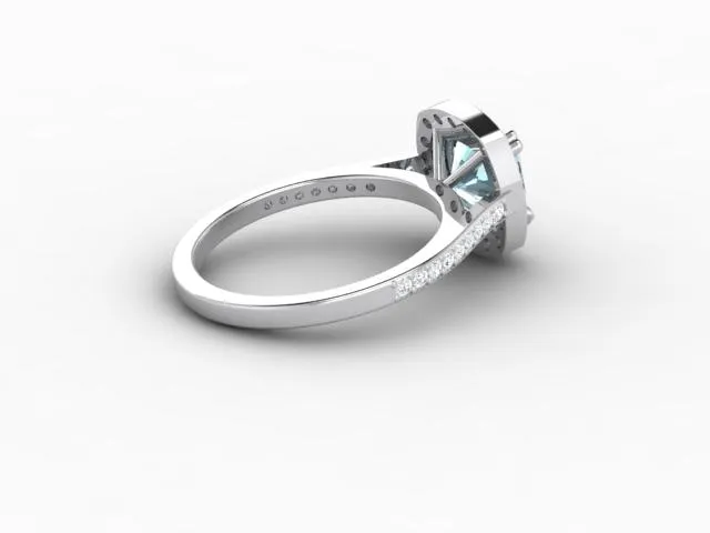 Aureola 15 Ct Cushion Cut Halo Aquamarine Engagement Ring with Diamond Side Stones Sapheena Jewelry Rings