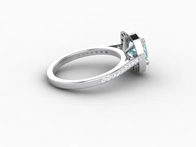 Aureola 15 Ct Cushion Cut Halo Aquamarine Engagement Ring with Diamond Side Stones Sapheena Jewelry Rings