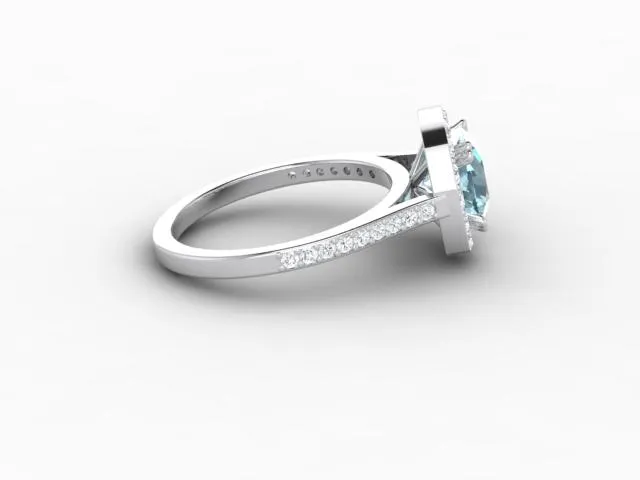 Aureola 15 Ct Cushion Cut Halo Aquamarine Engagement Ring with Diamond Side Stones Sapheena Jewelry Rings