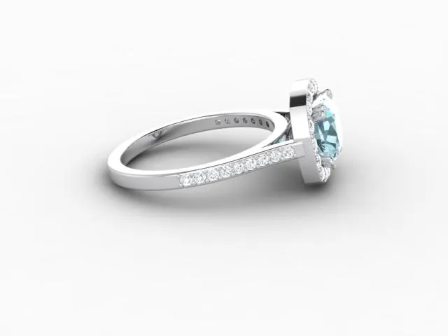 Aureola 15 Ct Cushion Cut Halo Aquamarine Engagement Ring with Diamond Side Stones Sapheena Jewelry Rings
