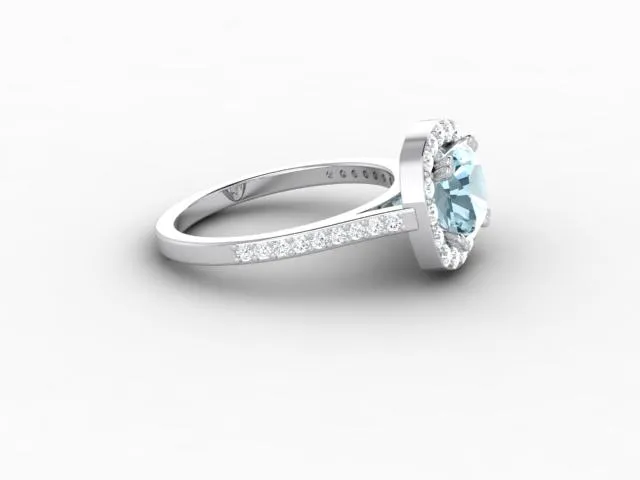 Aureola 15 Ct Cushion Cut Halo Aquamarine Engagement Ring with Diamond Side Stones Sapheena Jewelry Rings