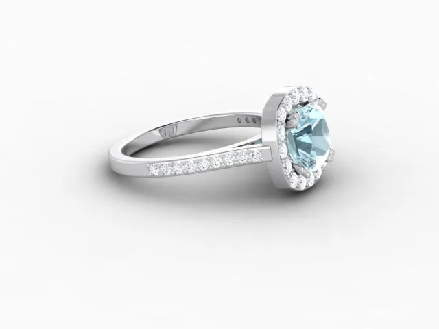 Aureola 15 Ct Cushion Cut Halo Aquamarine Engagement Ring with Diamond Side Stones Sapheena Jewelry Rings