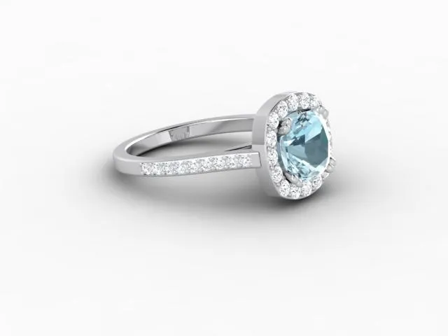 Aureola 15 Ct Cushion Cut Halo Aquamarine Engagement Ring with Diamond Side Stones Sapheena Jewelry Rings