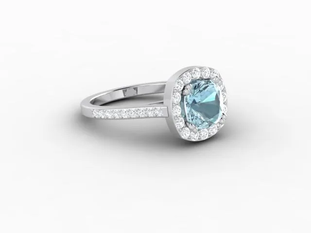 Aureola 15 Ct Cushion Cut Halo Aquamarine Engagement Ring with Diamond Side Stones Sapheena Jewelry Rings