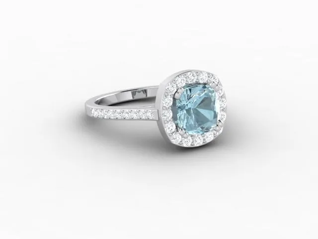 Aureola 15 Ct Cushion Cut Halo Aquamarine Engagement Ring with Diamond Side Stones Sapheena Jewelry Rings