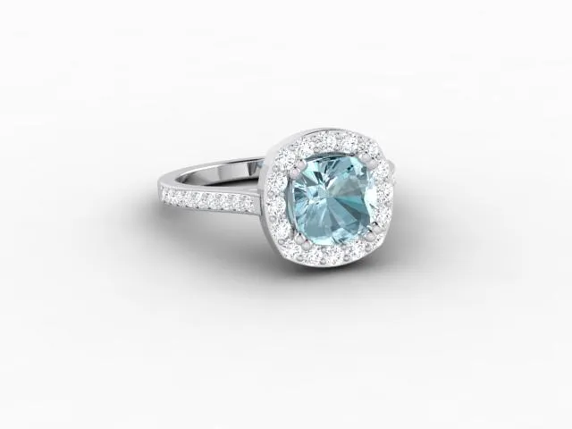 Aureola 15 Ct Cushion Cut Halo Aquamarine Engagement Ring with Diamond Side Stones Sapheena Jewelry Rings