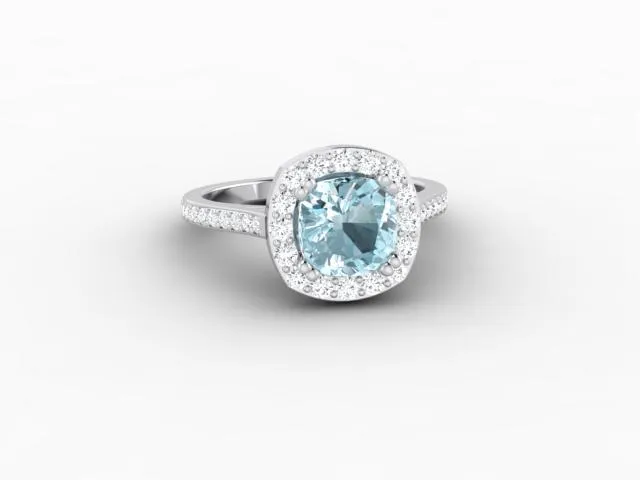 Aureola 15 Ct Cushion Cut Halo Aquamarine Engagement Ring with Diamond Side Stones Sapheena Jewelry Rings