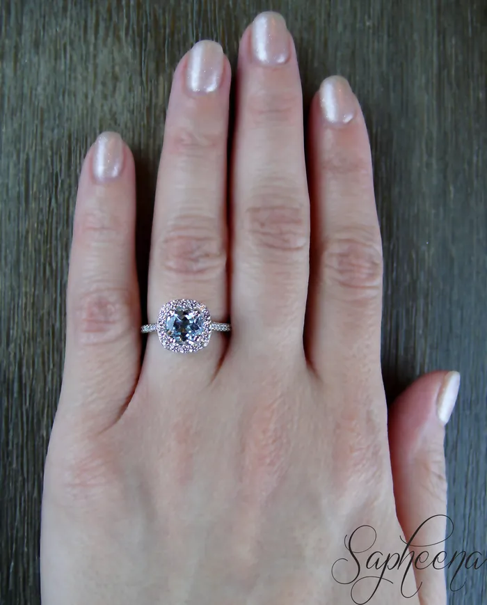 Aureola 15 Ct Cushion Cut Halo Aquamarine Engagement Ring with Diamond Side Stones Sapheena Jewelry Rings