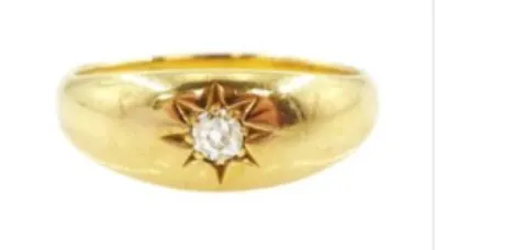 Bell and Bird Rings Edwardian Era Flush Set Ring Size 7 Old mine cut diamond in 18k Yellow Gold English in Origin 1913 Bell and Bird Rings Edwardian Era Flush Set Ring Size 7 Old mine cut diamond in 18k Yellow Gold English in Origin 1913