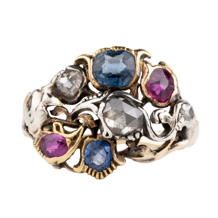 Bell Bird Antiques 18th Century MultiStone Giardinetti Ring Rings