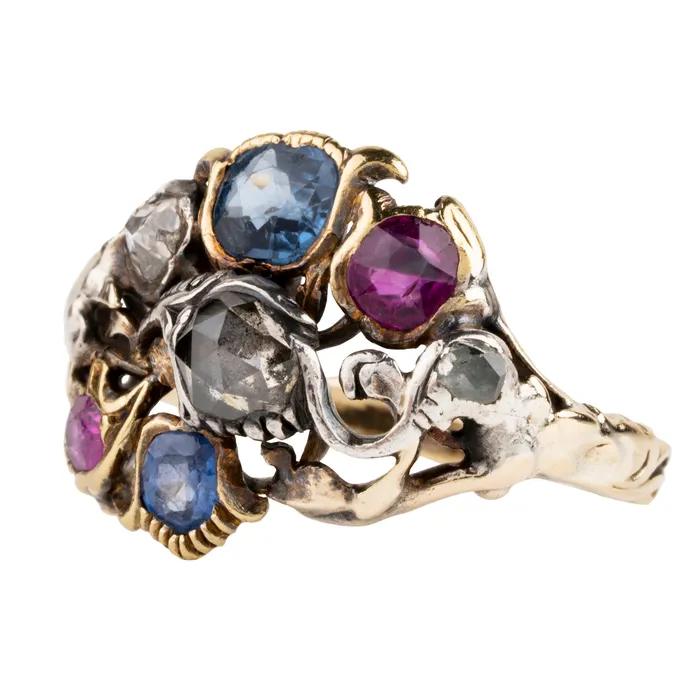 Bell Bird Antiques 18th Century MultiStone Giardinetti Ring Rings